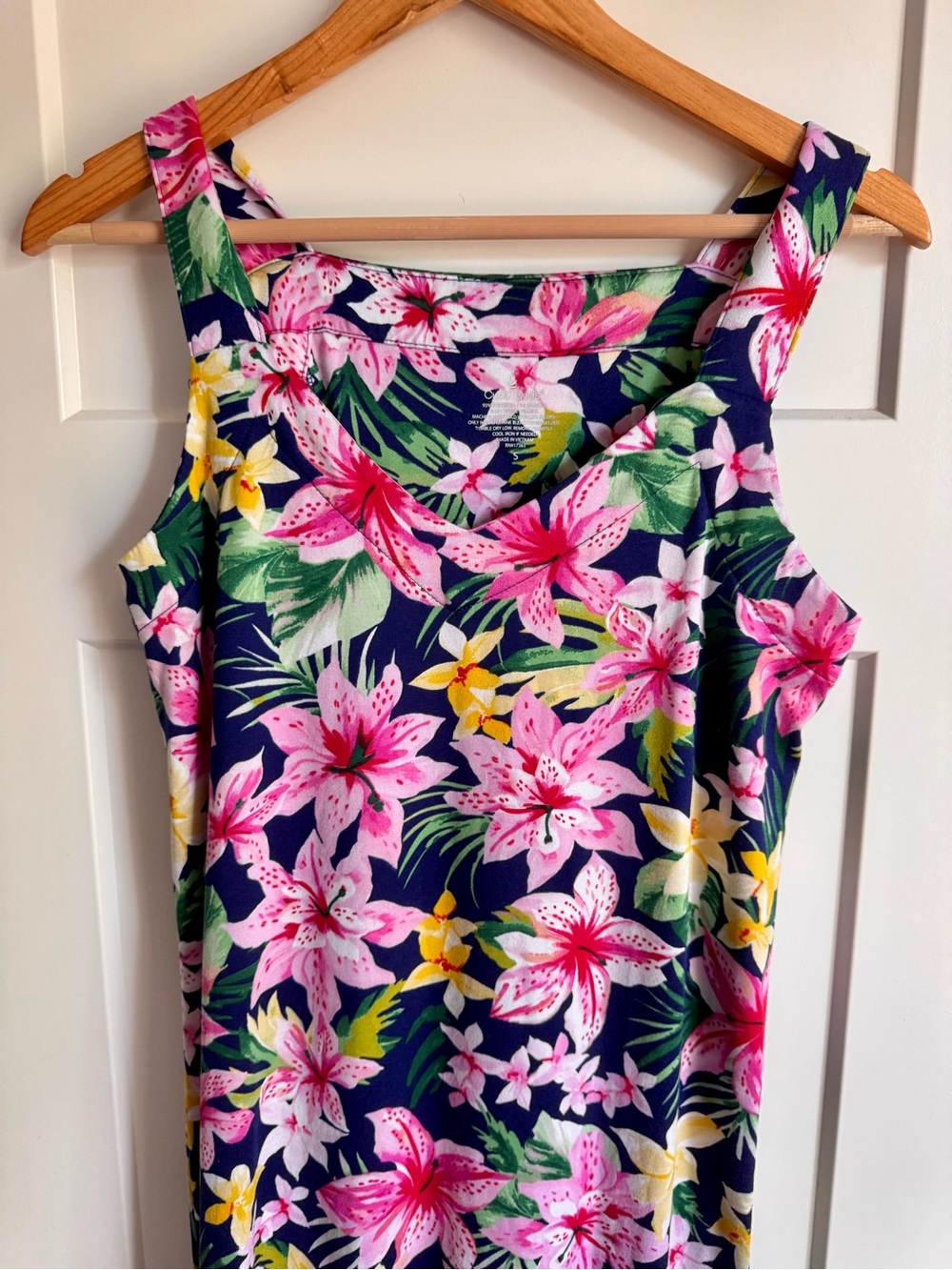 Cuddl Duds Tropical Floral Maxi Nightgown Sleeveless Pink Navy S - Picture 3 of 5